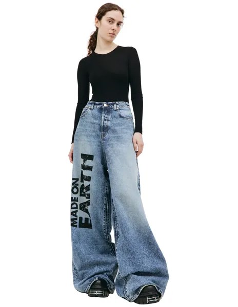 Широкие джинсы с принтом Made on earth