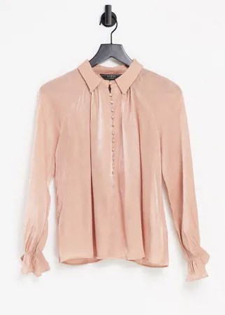 Розовая атласная фактурная блузка Lipsy-Розовый цвет