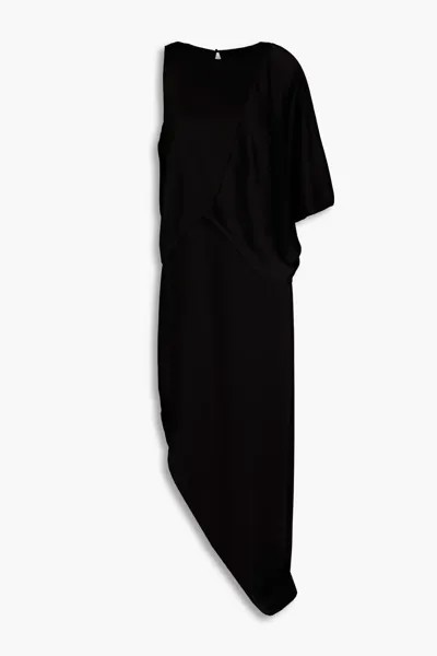 Асимметричное платье миди из атласа с драпировкой Halston, черный