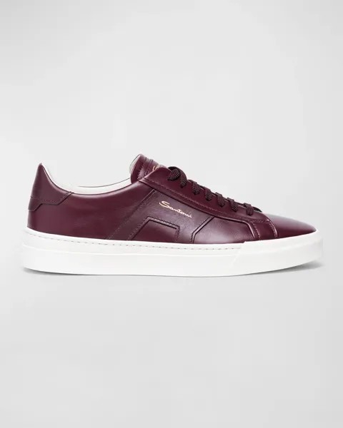 Мужские кожаные низкие кеды с двойной пряжкой Santoni, цвет Burgundy