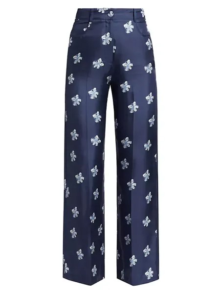 Широкие шелковые брюки Emine с цветочным принтом Silvia Tcherassi, синий