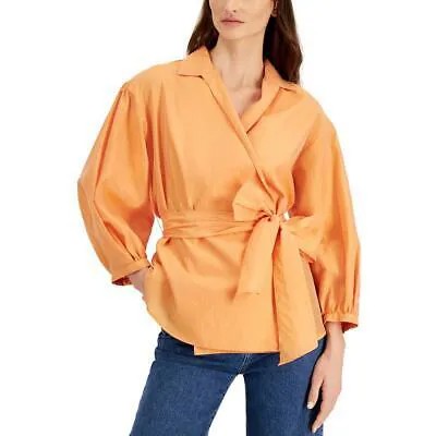 Weekend MaxMara Женская оранжевая шелковая блузка с пышным верхом и запахом 8 BHFO 6379