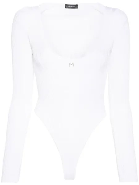 Mugler комбинезон в рубчик с логотипом, белый