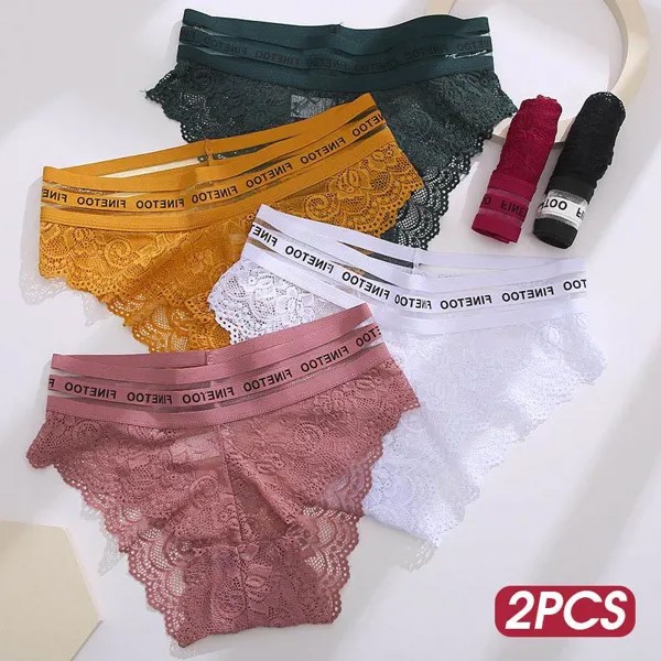 2PCS / SET Женщины Сексуальное белье Кружева Трусики Нижнее белье Цветочные Перспетивные Трусики Женские Finetoo Сетка Wasit Женские бесшовные трусы