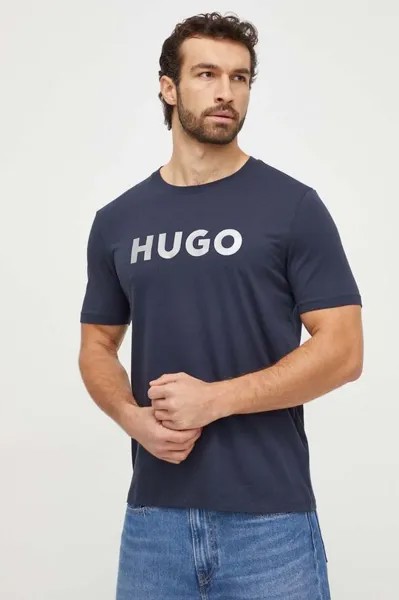 Хлопковая футболка Hugo, темно-синий