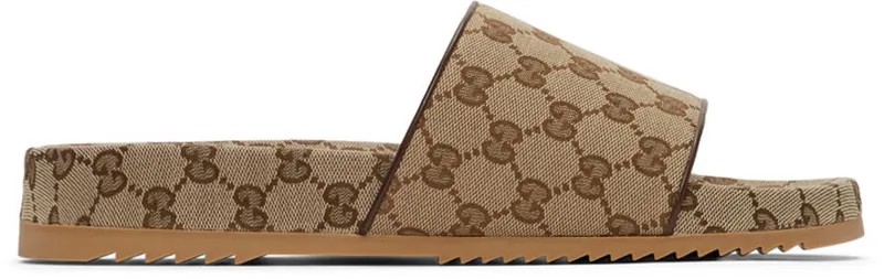 Бежевые шлепанцы из плотной ткани с узором GG Gucci