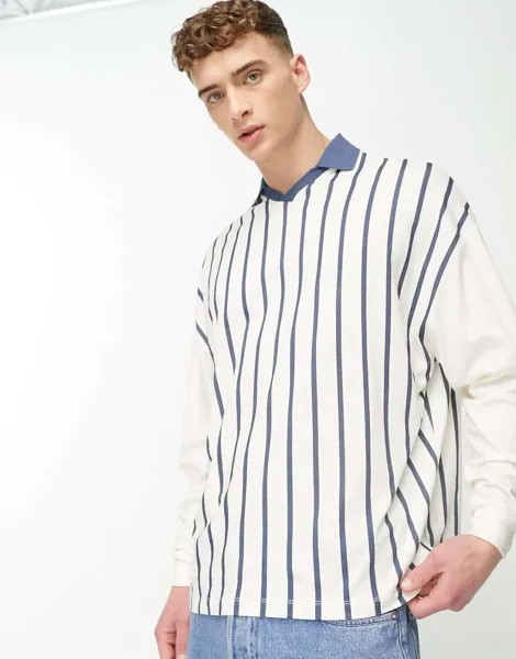 Рубашка-поло оверсайз с длинными рукавами и полосатым принтом ASOS DESIGN