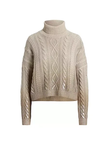 Кашемировый свитер с высоким воротником косой вязки Ralph Lauren Collection, цвет metallic wheat