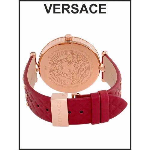 Наручные часы Versace Женские наручные часы Versace зеленые кожаные кварцевые оригинальные, красный