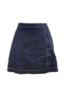 Темно-синяя однотонная юбка с запахом Tommy Hilfiger из искусственной кожи 6