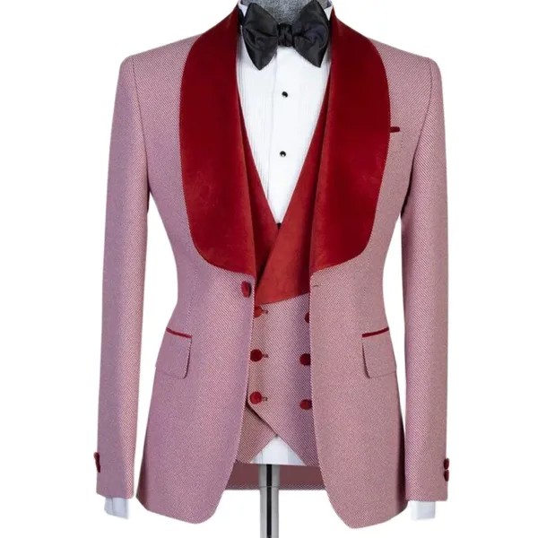 Мужские костюмы 2022, 3 шт., пиджак/синяя/Розовая жилетка, брюки на заказ, Свадебный Блейзер, брюки для курения, официальная одежда для свадебно...