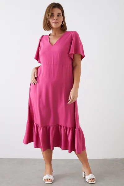 Платье миди с рукавами ангела Curve Slub Dorothy Perkins, розовый