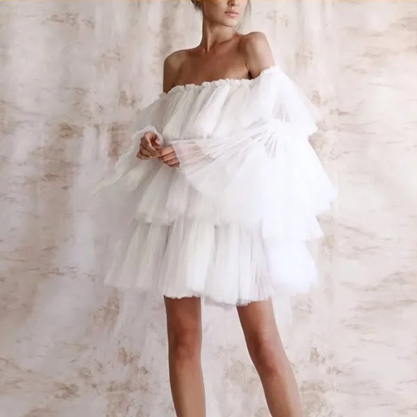 Многоярусное Тюлевое платье 2020, милое короткое платье для выпускного вечера, платья для коктейвечерние для девочек со съемными рукавами, ба...