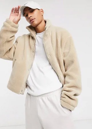 Светло-бежевая укороченная куртка из искусственного меха ASOS DESIGN-Neutral