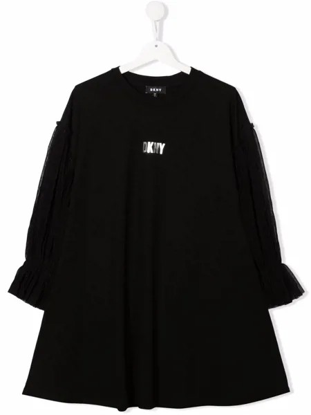 Dkny Kids платье с логотипом и кружевными рукавами