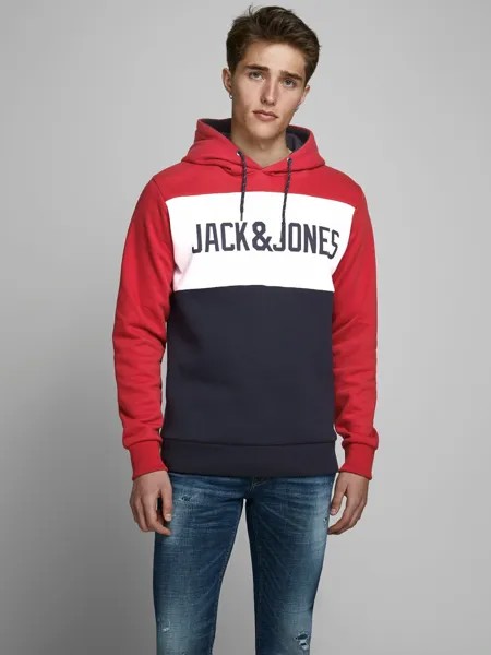 Толстовка Jack & Jones Warmer Logo Print Hoodie Sweater Pullover JJELOGO, красный