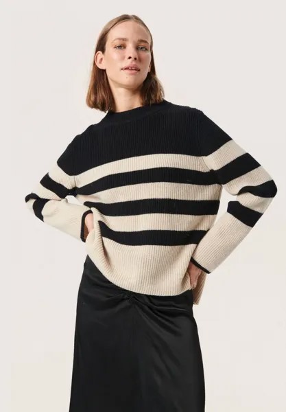 Свитер SLMOLINA STRIPE CREW NECK STUDIO Soaked in Luxury, черный с полоской песочного цвета