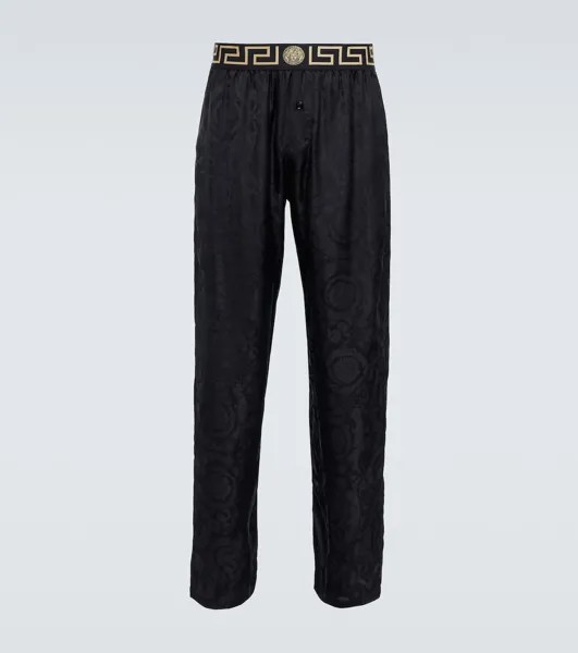 Пижамные штаны Barocco из шелкового твила Versace, черный