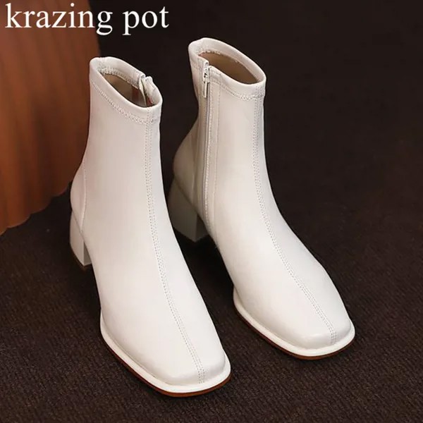 Ботильоны Krazing Pot на толстом среднем каблуке из микрофибры, на молнии, в европейском стиле, однотонные теплые зимние повседневные эластичные...