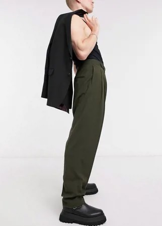 Узкие строгие брюки из слегка текстурированного материала с завышенной талией ASOS DESIGN-Зеленый