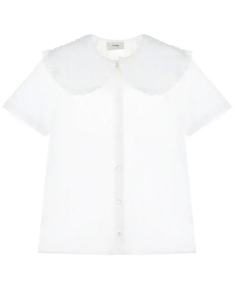 Белая блуза с ажурным воротником Fendi детская