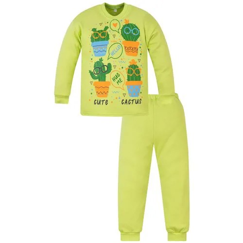 Пижама Утенок для мальчиков, брюки, застежка отсутствует, рукава с манжетами, брюки с манжетами, размер 86, зеленый