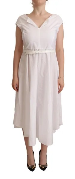 MAX MARA STUDIO Платье белое без рукавов асимметричное с поясом макси IT42/US8/M $1600