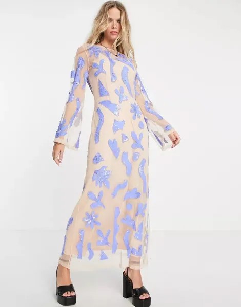 Платье миди Topshop из премиального материала сиреневого цвета с каплевидным принтом и украшениями