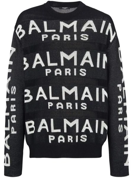 Balmain logo-intarsia knitted jumper, черный