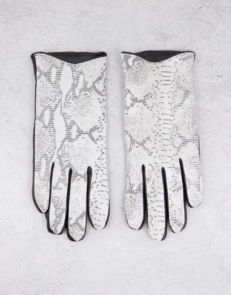 Серые перчатки из натуральной кожи со змеиным принтом Barney's Originals-Серый