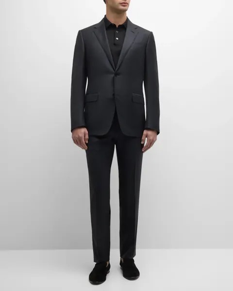 Мужской шерстяной костюм в клетку в тон ZEGNA, цвет Black Check