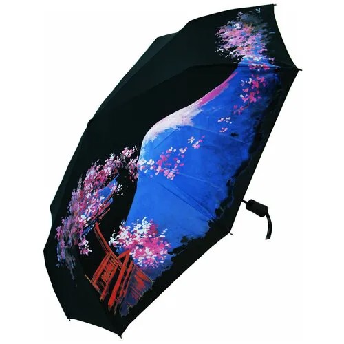 Зонт женский автомат, зонтик взрослый складной антиветер 2103/черный,розовый