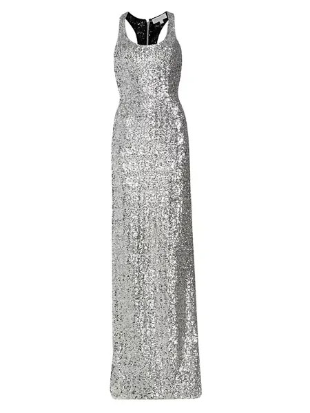 Платье-футляр с открытой спиной и пайетками Michael Kors Collection, цвет silver