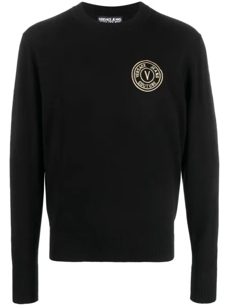 Versace Jeans Couture джемпер с вышитым логотипом, черный
