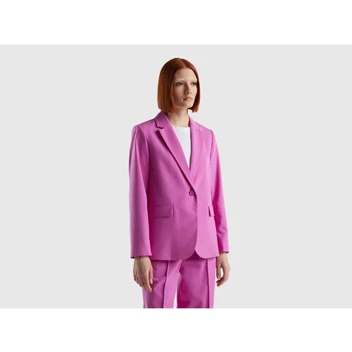 Пиджак UNITED COLORS OF BENETTON, средней длины, силуэт свободный, подкладка, размер 48, розовый