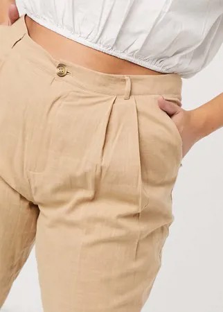 Бежевые широкие брюки In The Style Plus x Lorna Luxe-Коричневый цвет