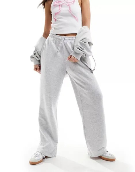 Серые меланжевые спортивные брюки широкого кроя Pull&Bear