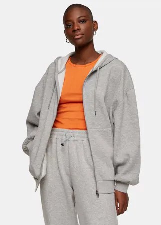 Серый меланжевый худи на молнии Topshop