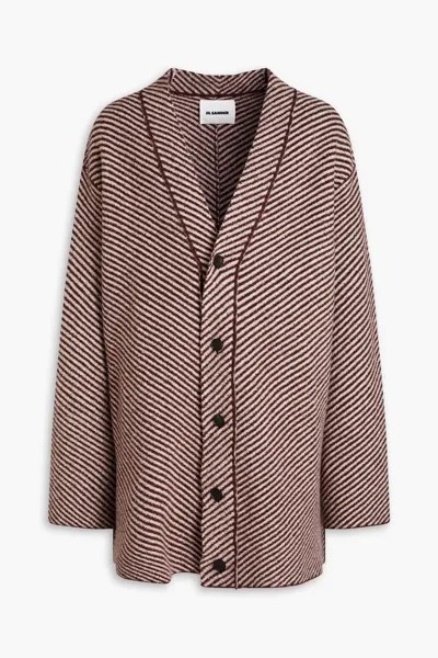Полосатый шерстяной кардиган букле вязки Jil Sander, шоколад