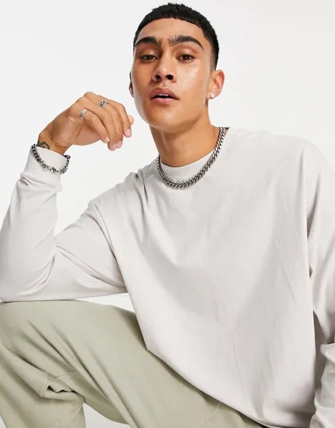 Кремовый oversized-лонгслив из смесового органического хлопка ASOS DESIGN-Белый