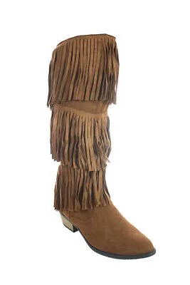 Женские сапоги до колена Qupid на массивном каблуке с миндалевидным носком на шнуровке коньячные 6.5