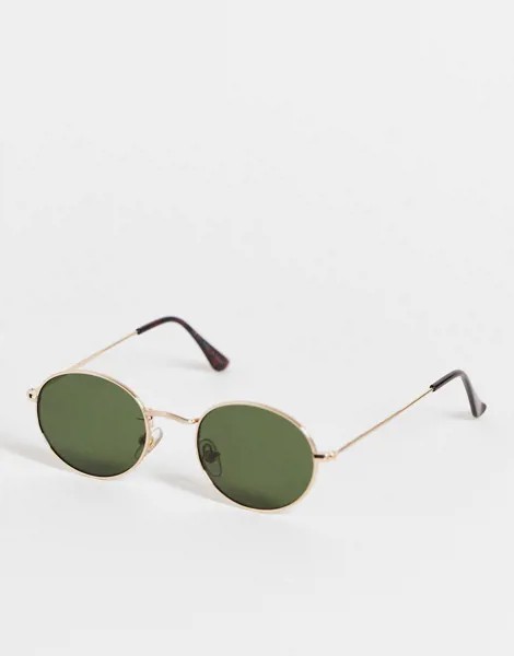 Овальные солнцезащитные очки в золотистой оправе Topman-Золотистый