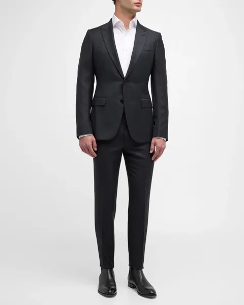 Мужской шерстяной и шелковый костюм в городскую клетку ZEGNA, цвет Black Check