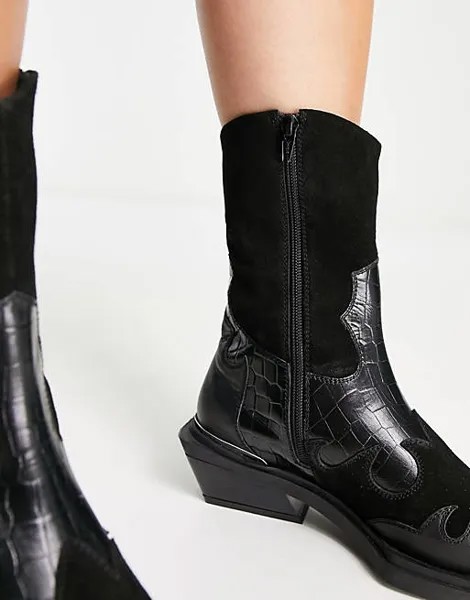 Черные кожаные ботинки в стиле вестерн ASOS DESIGN Avika