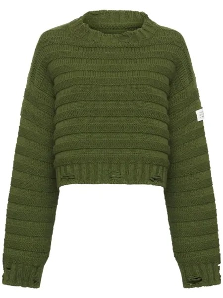MM6 Maison Margiela джемпер с эффектом потертости и логотипом, зеленый
