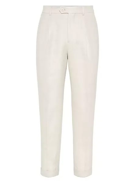 Свободные брюки свободного кроя из льна, шерсти и шелка со складками Brunello Cucinelli, цвет sand