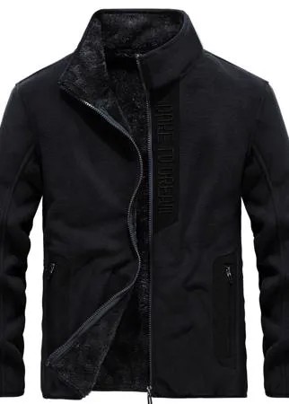 Куртка с текстовой вышивкой с плюшевой подкладкой на молнии для мужчины