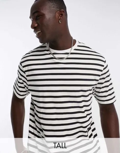 Черно-белая футболка с полосками и заниженными плечами Another Influence Tall
