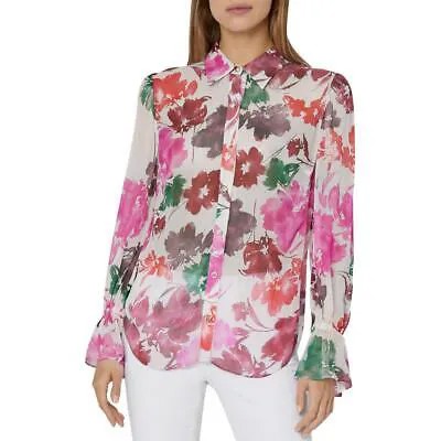 Женская розовая рубашка на пуговицах Milly с цветочным принтом Petites P BHFO 6709