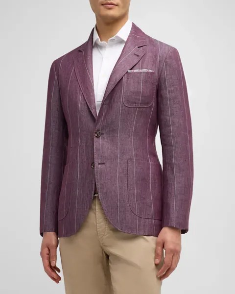 Мужское льняное спортивное пальто в широкую полоску Brunello Cucinelli, цвет Purple